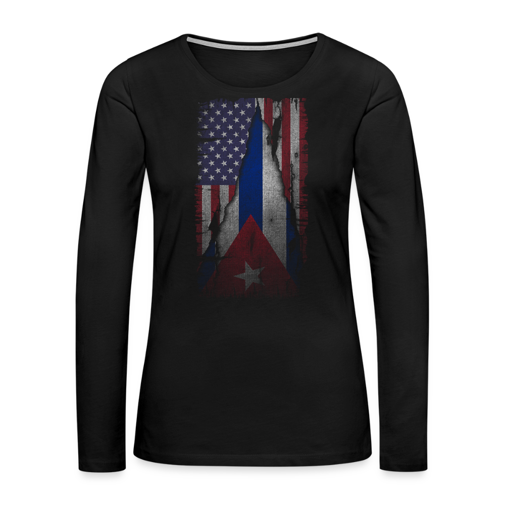 Cuba & USA Flag Women’s Long-Sleeve Tee – Cuban American Pride - black
