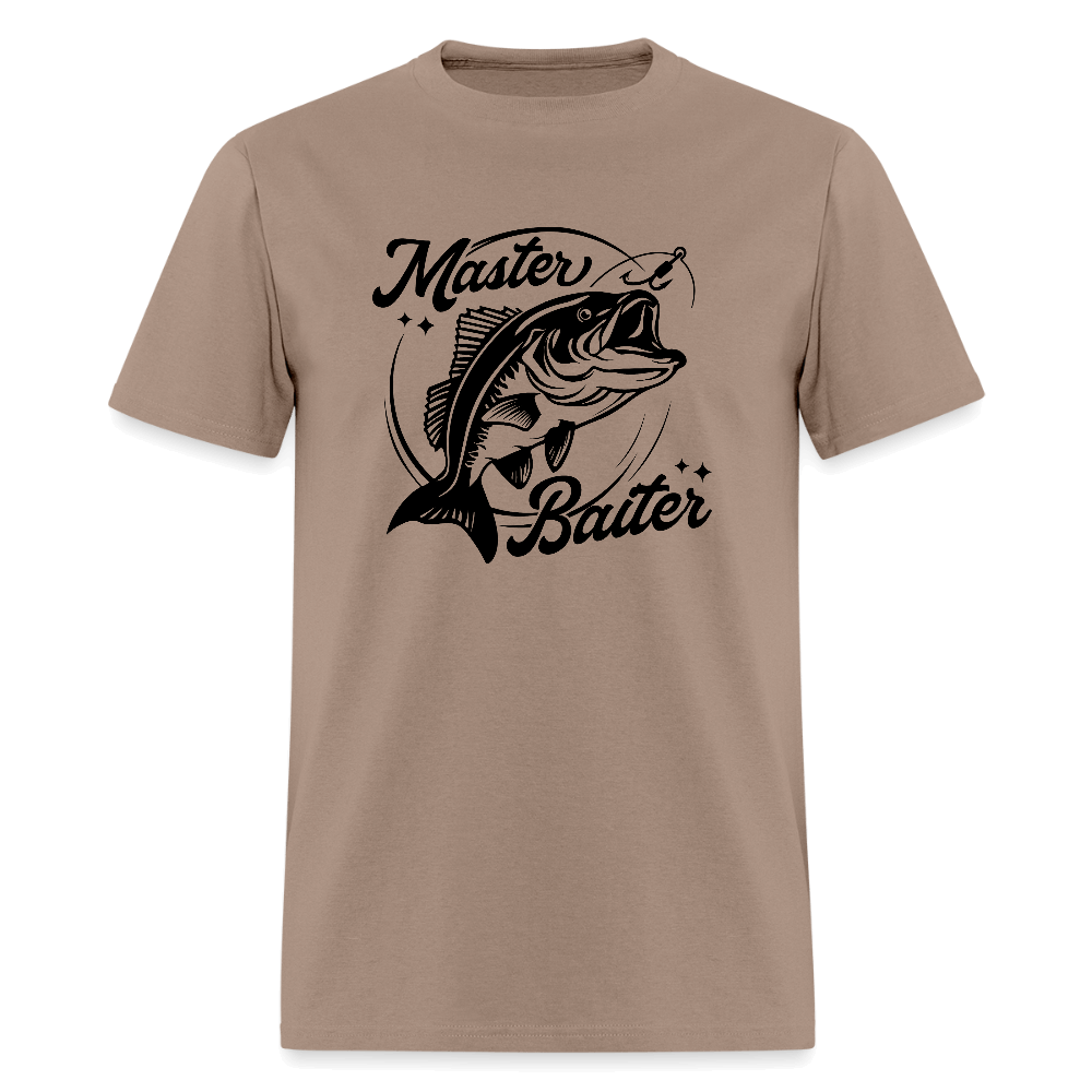 Master Baiter T-Shirt with Fish & Hook Funny Design - brown savana