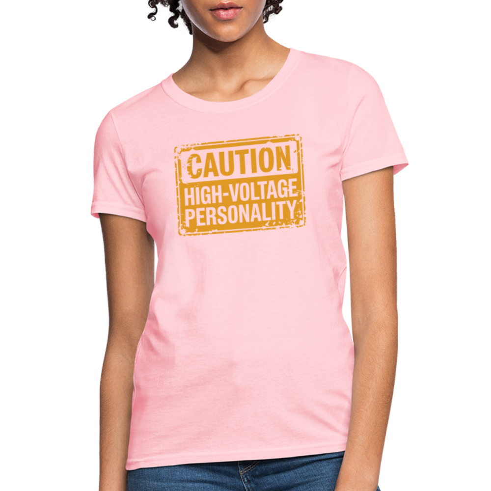 Caution High Voltage Personality Women's Contoured T-Shirt - pink