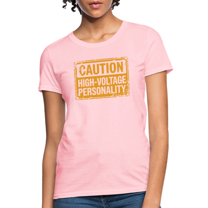 Caution High Voltage Personality Women's Contoured T-Shirt - pink