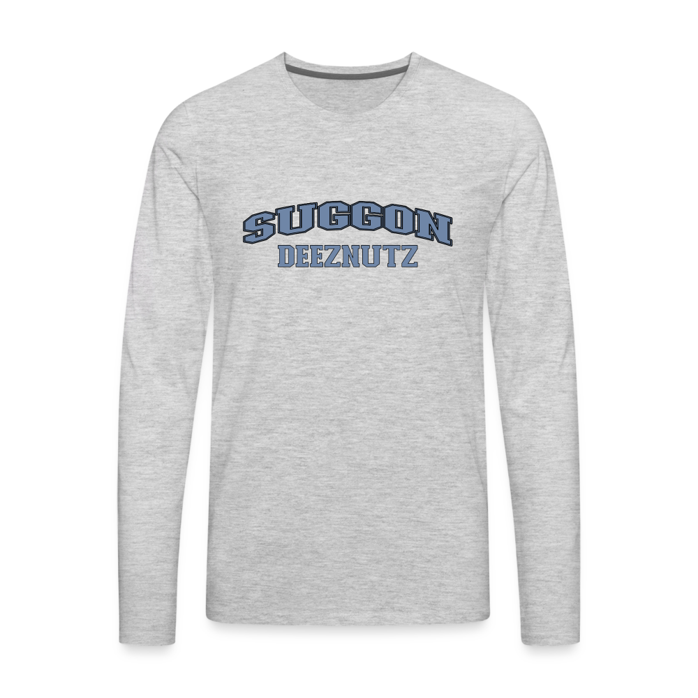 Suggon Deeznutz Men's Premium Long Sleeve T-Shirt (in Blue Ball Colors - Funny Sexual Humor) - heather gray