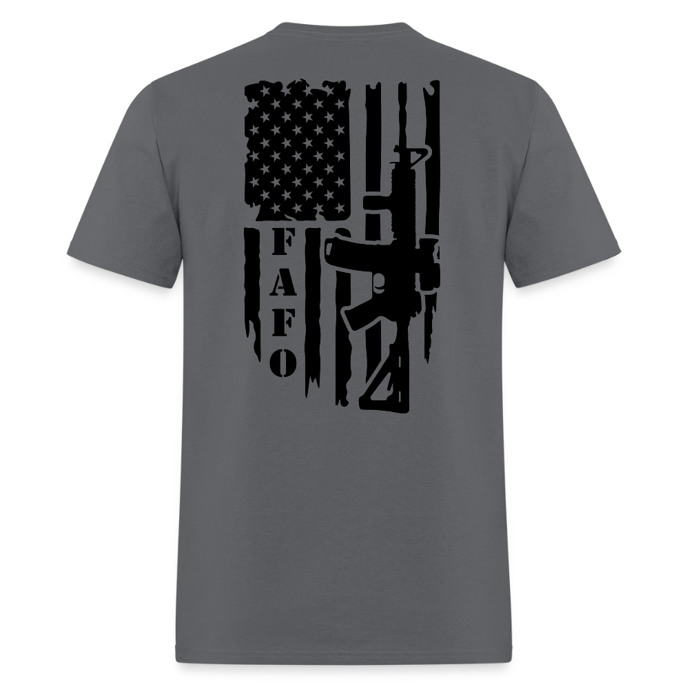 FAFO T-Shirt – AR-15 & American Flag Back Print Color: charcoal