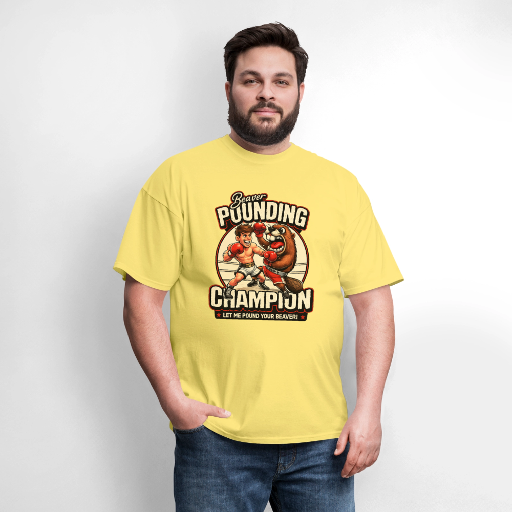 Beaver Pounding Champion Funny Adult Humor Graphic T-Shirt - cornsilk