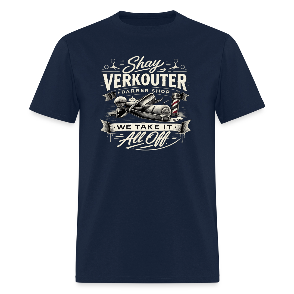 Shay Verkouter Barber Shop Funny Adult T-Shirt Color: Navy