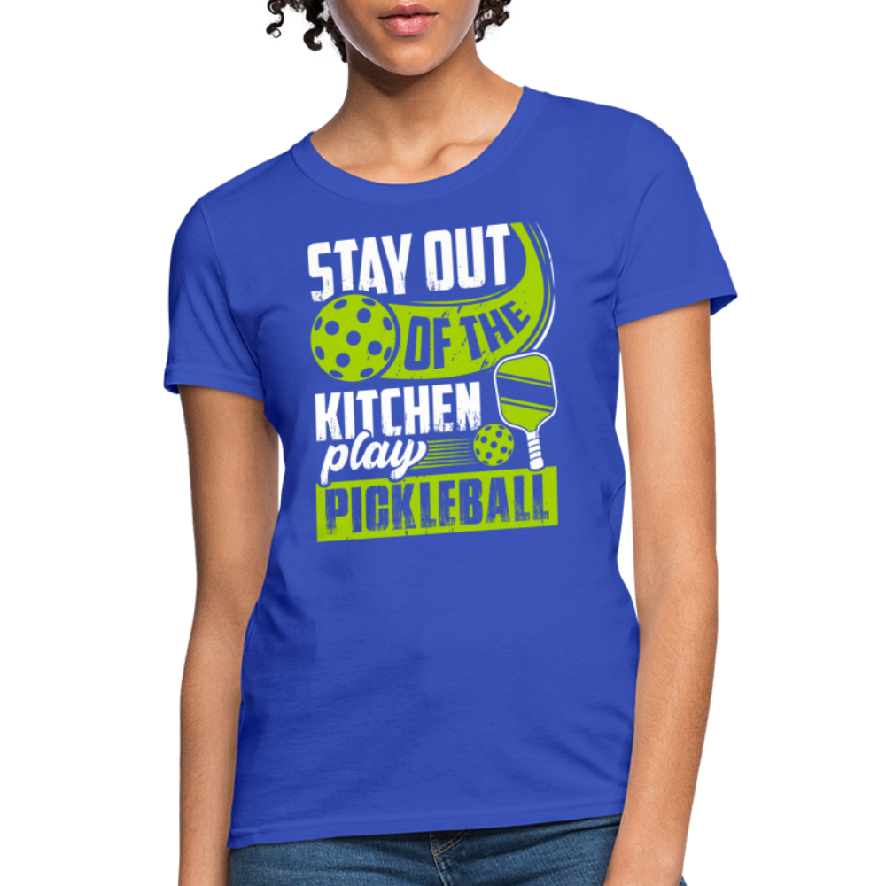 Stay Out Of The Kitchen Play Pickleball Women's Contoured T-Shirt - royal blue