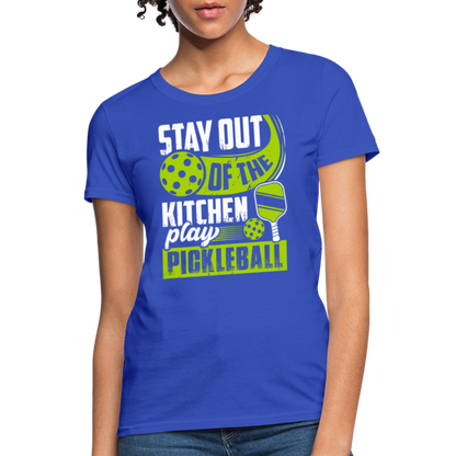 Stay Out Of The Kitchen Play Pickleball Women's Contoured T-Shirt - royal blue