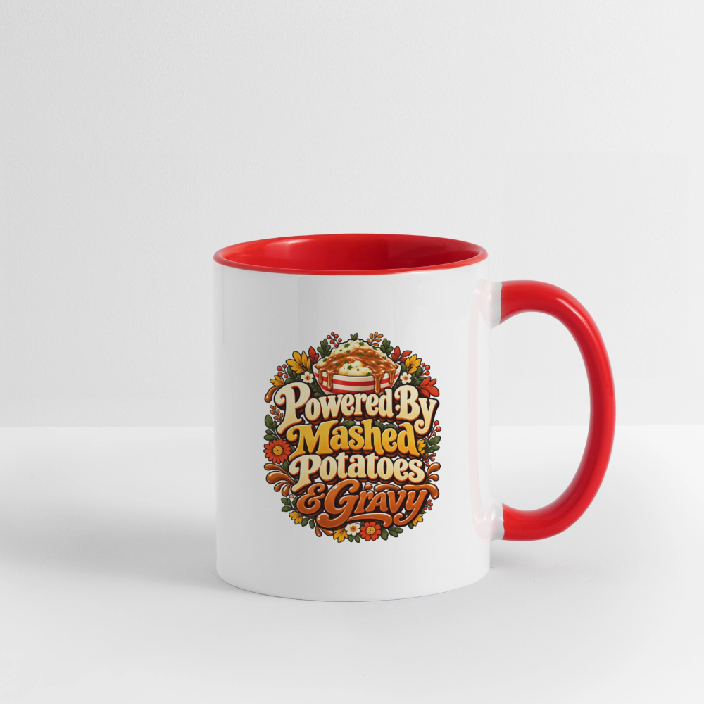 Powered by Mashed Potatoes & Gravy – Fall Floral Coffee Mug - white/red