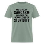 My Level of Sarcasm Depends on You Level of Stupidity T-Shirt - sage
