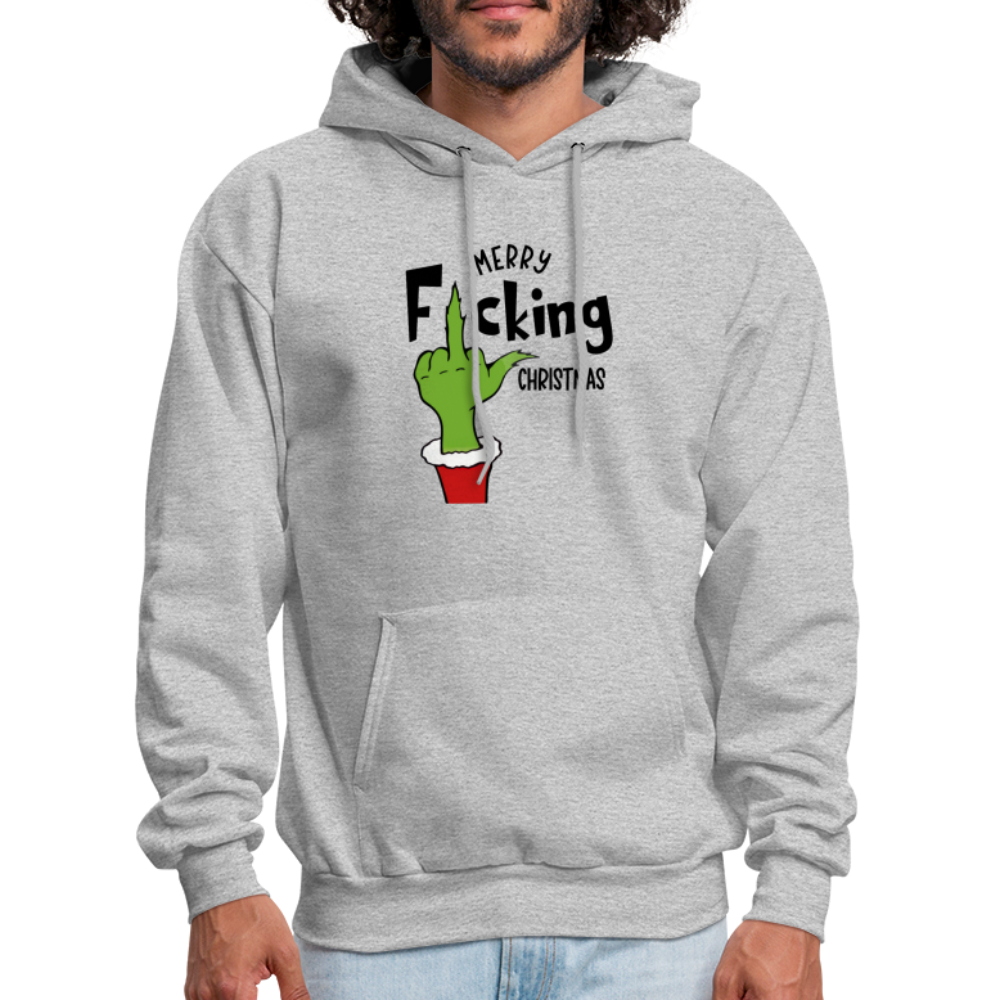 Merry F*cking Christmas Grumpy Middle Finger Hoodie - heather gray