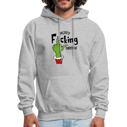 Merry F*cking Christmas Grumpy Middle Finger Hoodie - heather gray