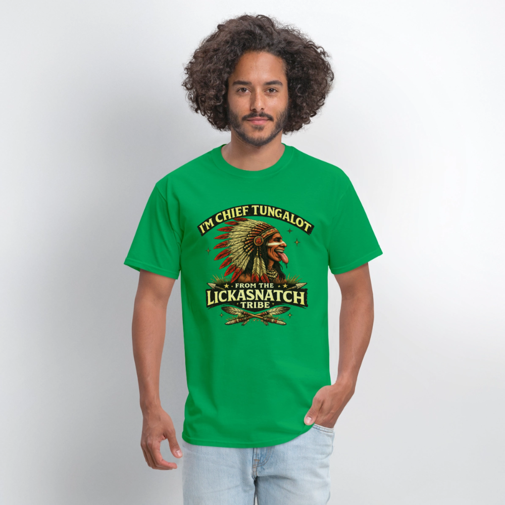 Chief Tungalot Lickasnatch Tribe Funny T-Shirt Color: White