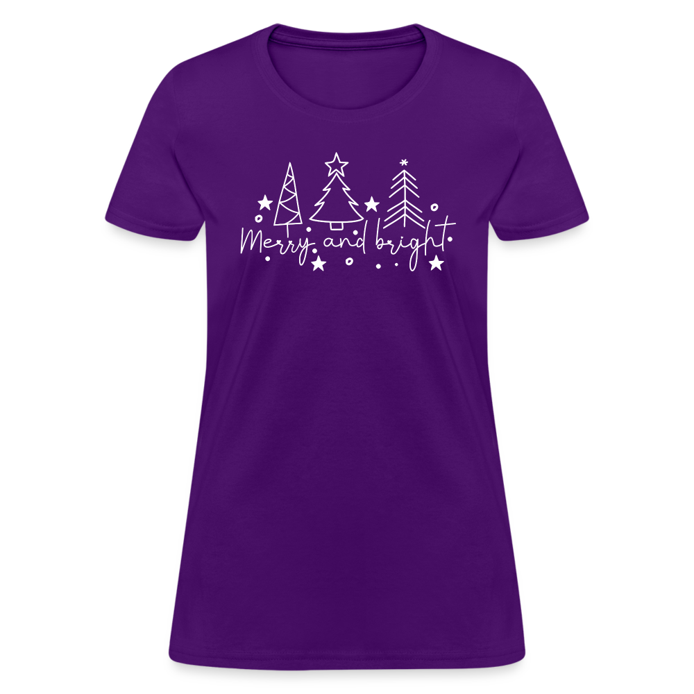 Merry and Bright (Christmas) Women's Contoured T-Shirt - purple