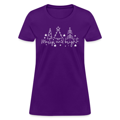 Merry and Bright (Christmas) Women's Contoured T-Shirt - purple