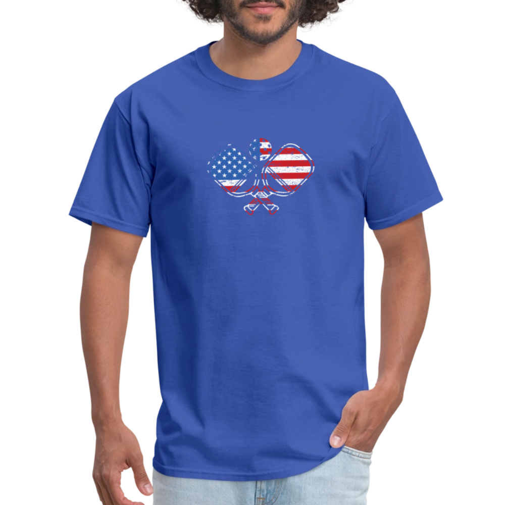 American Flag Pickleball Paddle T-Shirt - royal blue