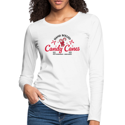 Hand Rolled Candy Canes Women's Premium Long Sleeve T-Shirt - white