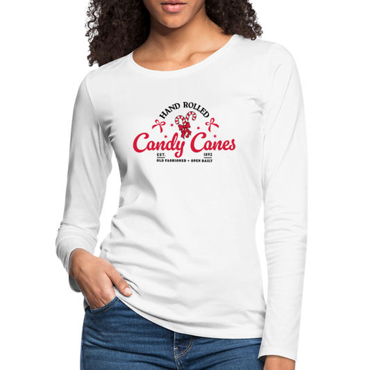 Hand Rolled Candy Canes Women's Premium Long Sleeve T-Shirt - white