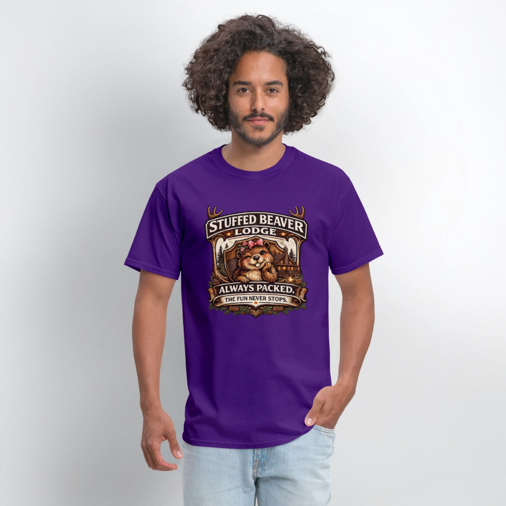 Stuffed Beaver Lodge Funny Adult T-Shirt Color: Black