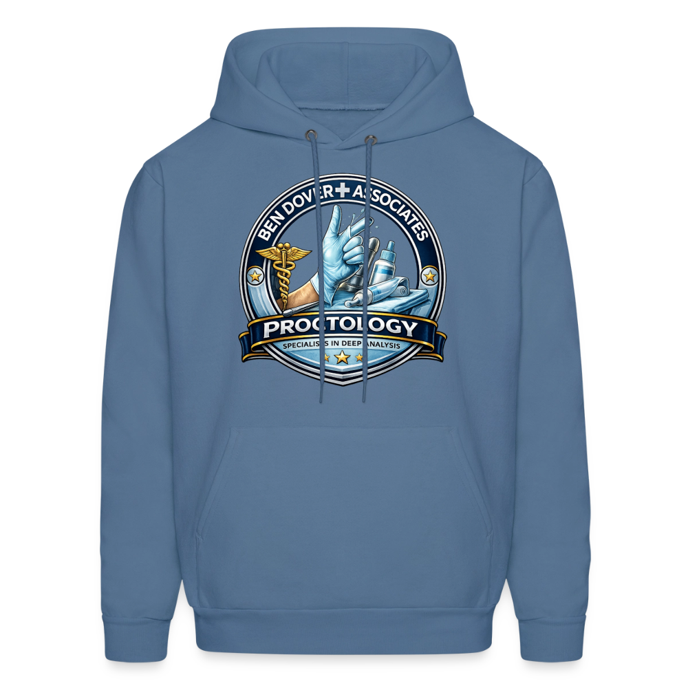 Ben Dover Proctology Funny Graphic Hoodie Color: Denim Blue