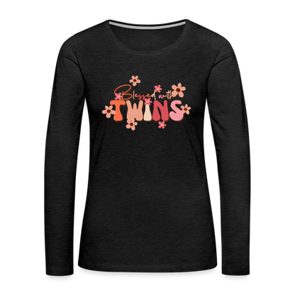 Blessed With Twins Women's Premium Long Sleeve T-Shirt - charcoal grey