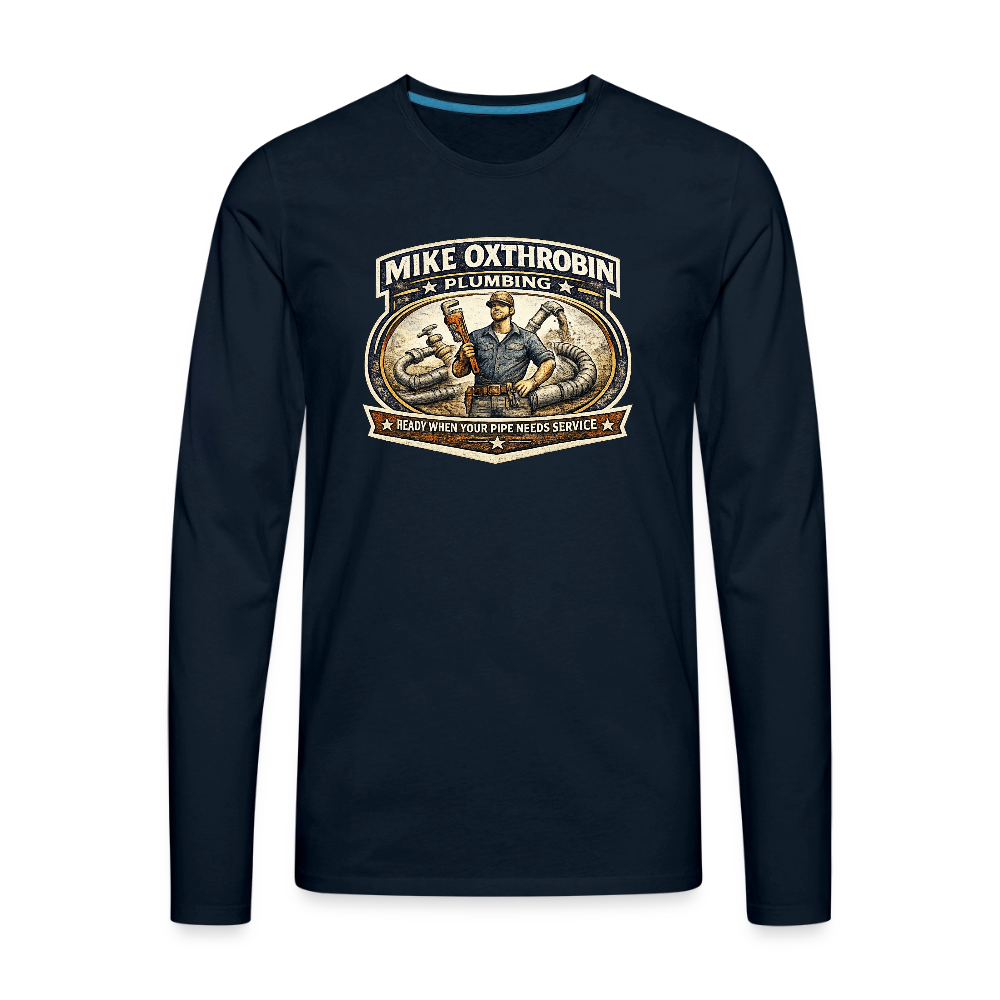 Mike Oxthrobin Plumbing Long Sleeve Funny Humor Shirt Color: deep navy