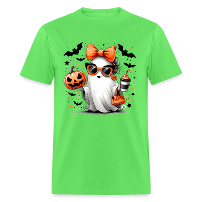 Cute Halloween Ghost with Pumpkins and Bats T-Shirt - kiwi