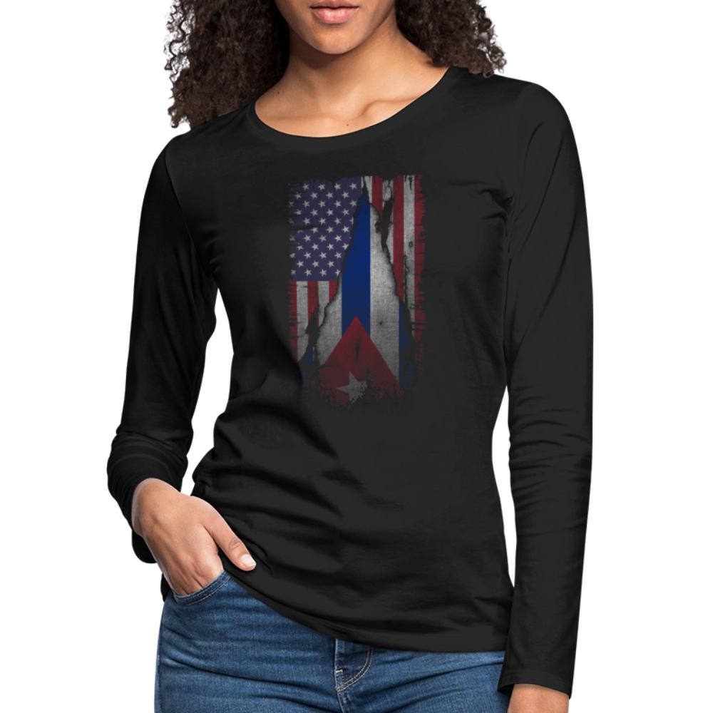 Cuba & USA Flag Women’s Long-Sleeve Tee – Cuban American Pride - black