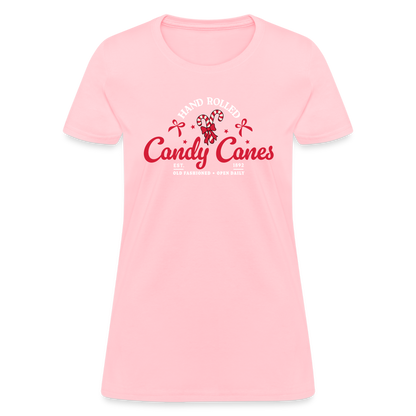 Hand Rolled Candy Canes Women's Contoured T-Shirt - pink