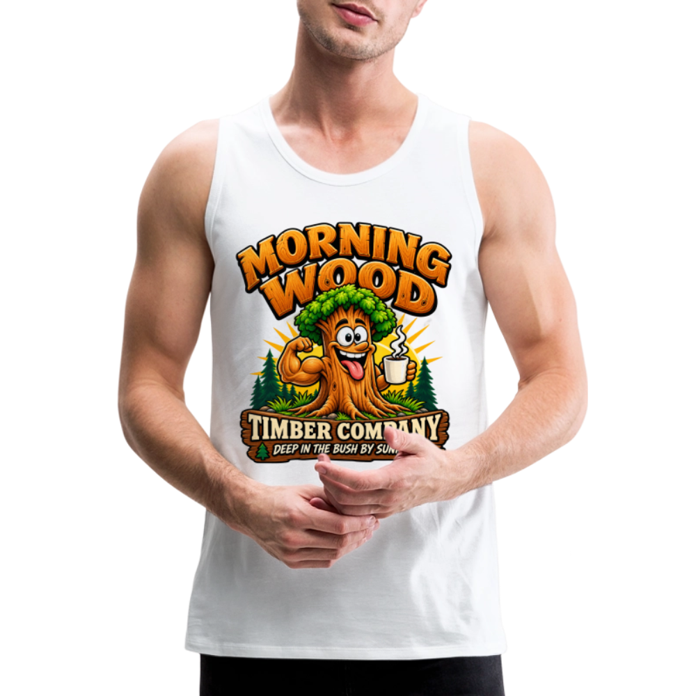 Morning Wood Timber Company Funny Adult Humor Tank Top Color: Heather Gray