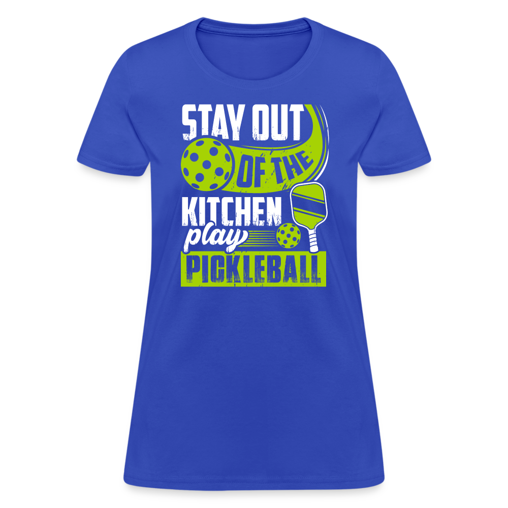 Stay Out Of The Kitchen Play Pickleball Women's Contoured T-Shirt - royal blue