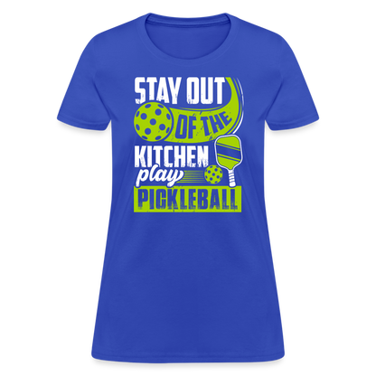 Stay Out Of The Kitchen Play Pickleball Women's Contoured T-Shirt - royal blue