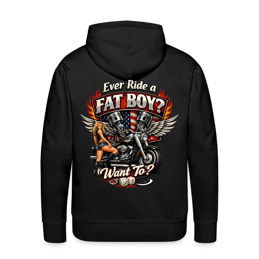 Ever Ride A Fat Boy Want To Funny Biker Hoodie (Front & Back) Color: Royal Blue