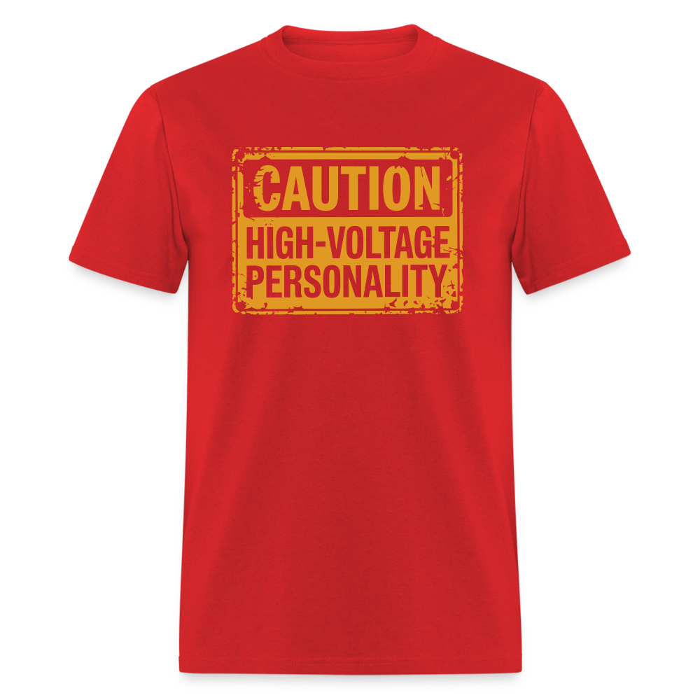 Caution High Voltage Personality T-Shirt - red