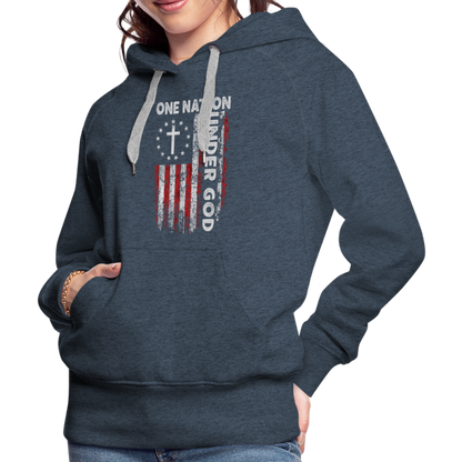 One Nation Under God Women’s Premium Hoodie - heather denim