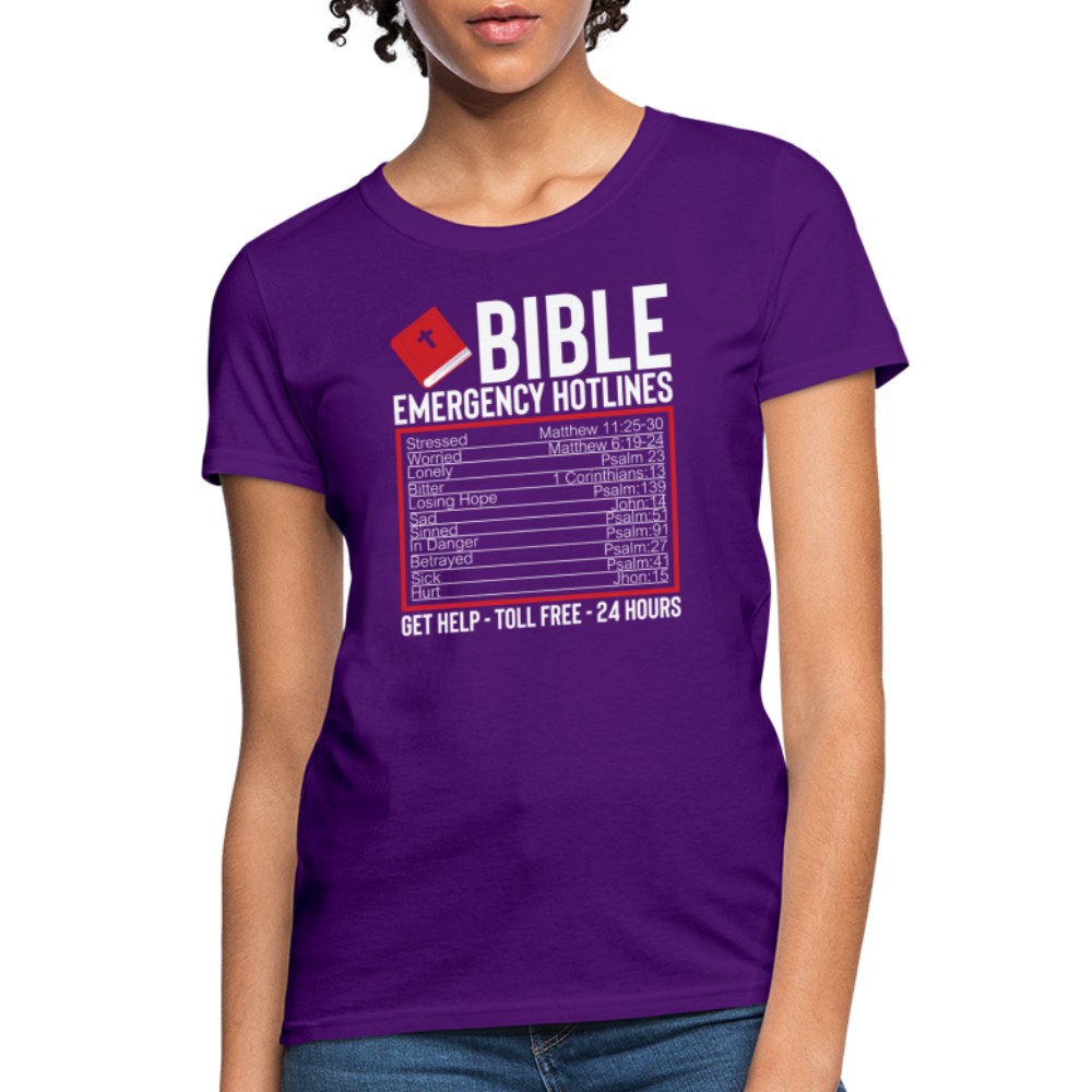 Bible Emergency Hotline (Scriptures) Women's Contoured T-Shirt - purple