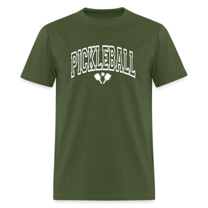 Pickleball T-Shirt (White Arch Letters) - military green