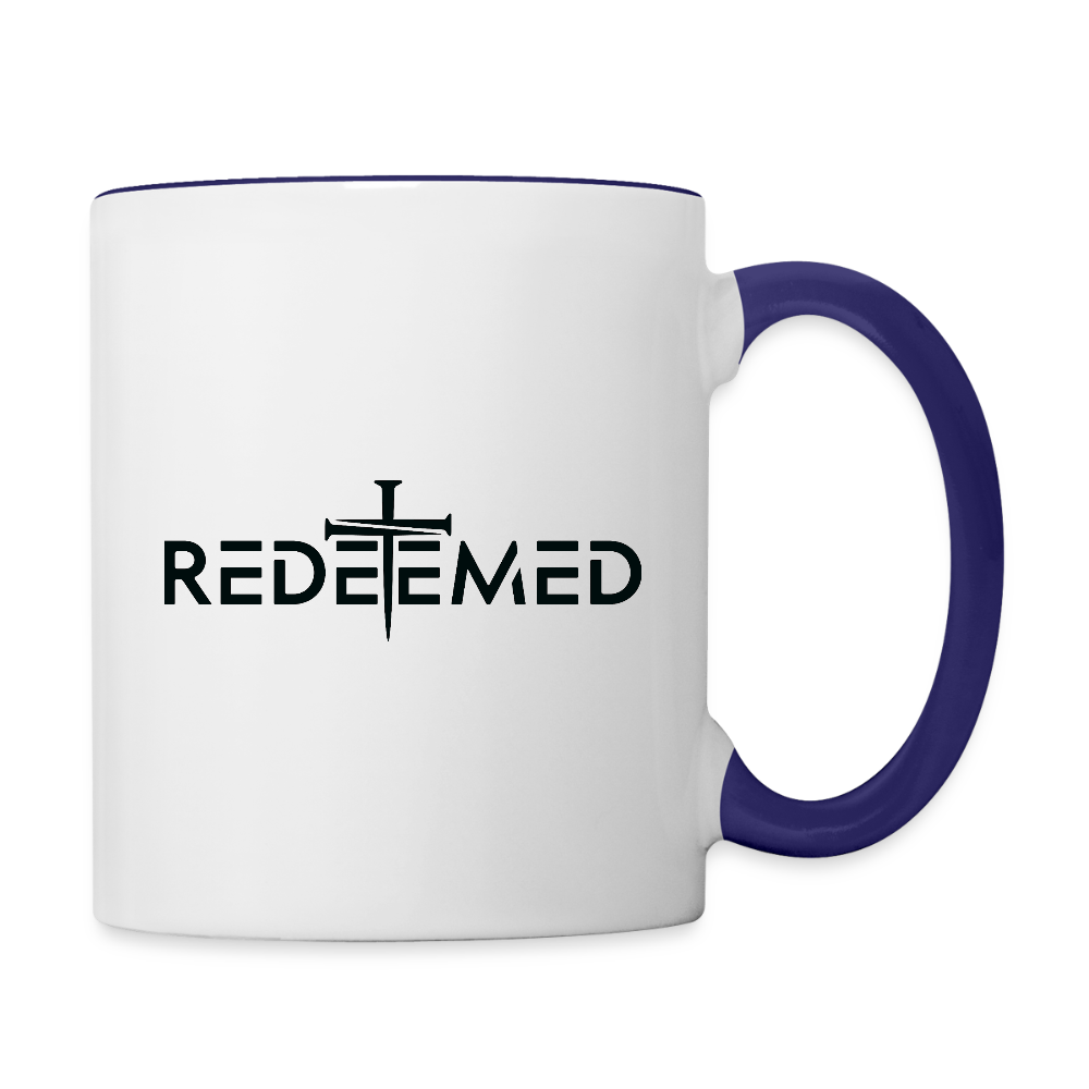 Redeemed Coffee Mug – Faith-Based Christian Design - white/cobalt blue