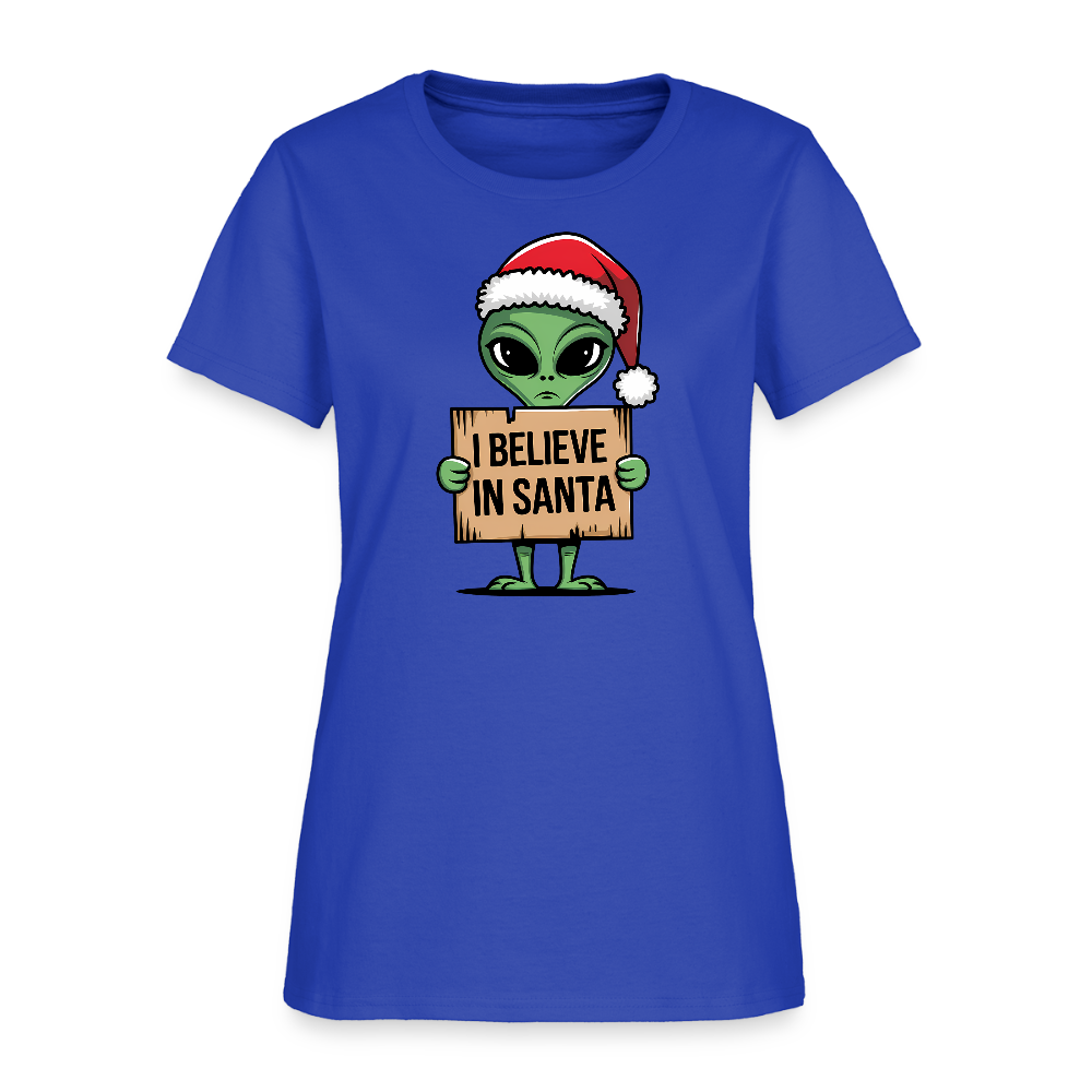 I Believe in Santa Women’s T-Shirt – Alien Christmas Tee Color: red
