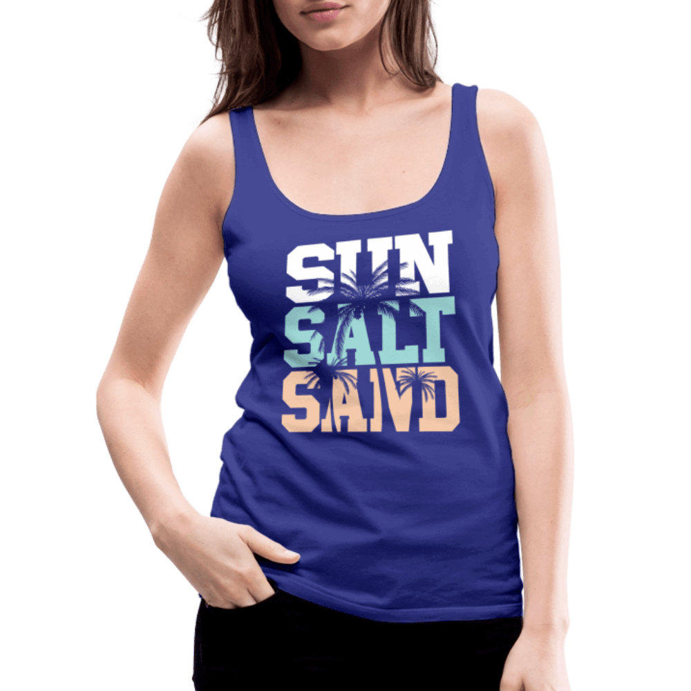 Sun Salt Sand Women’s Tank Top with Palm Tree Beach Theme - royal blue