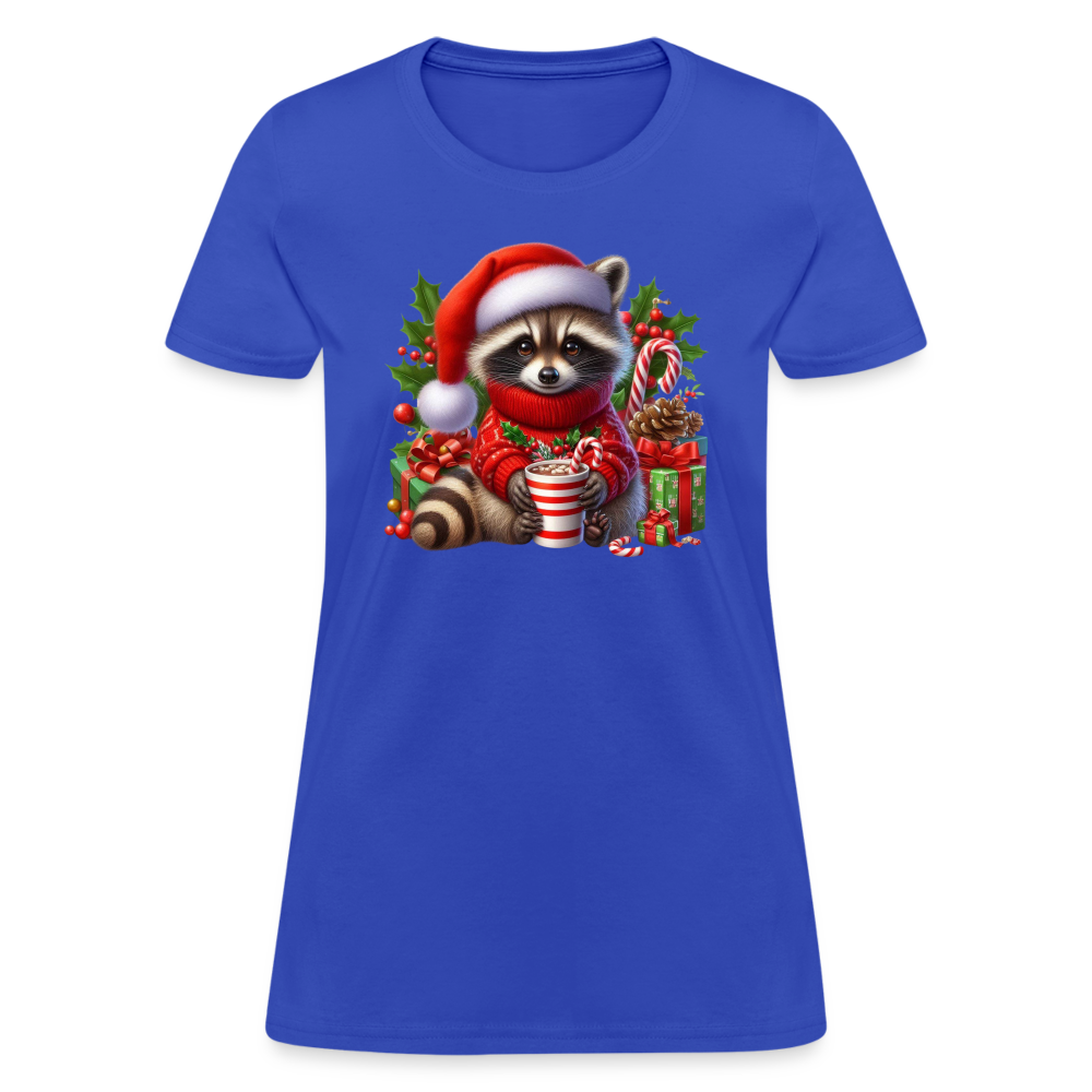 Christmas Cute Feral Raccoon Women's Contoured T-Shirt - royal blue