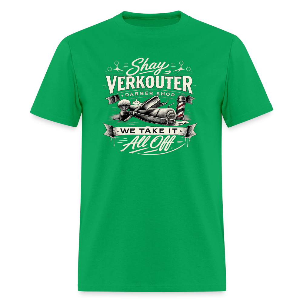 Shay Verkouter Barber Shop Funny Adult T-Shirt Color: Bright Green