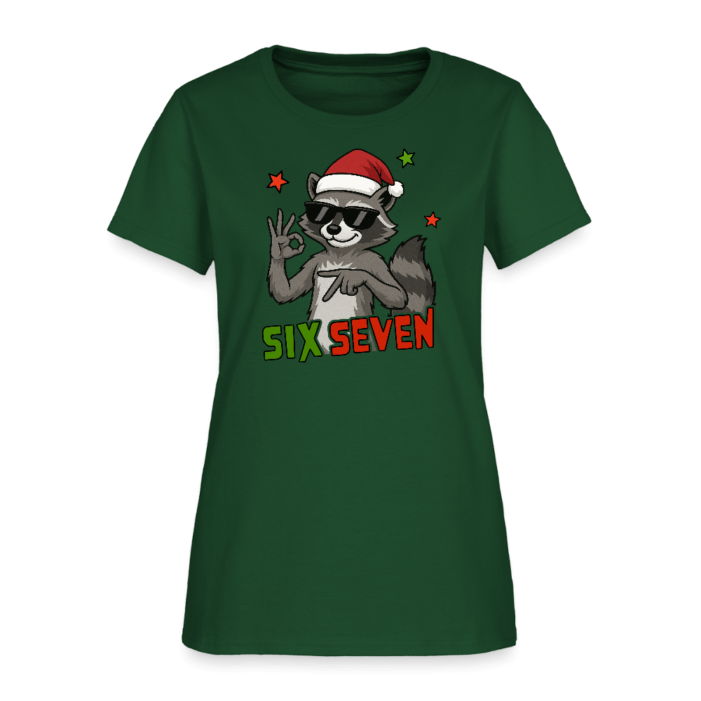 Six Seven 67 Raccoon Women’s T-Shirt Color: forest green