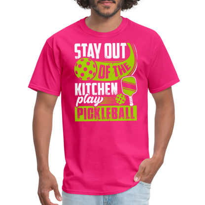 Stay Out Of The Kitchen Play Pickleball T-Shirt - fuchsia