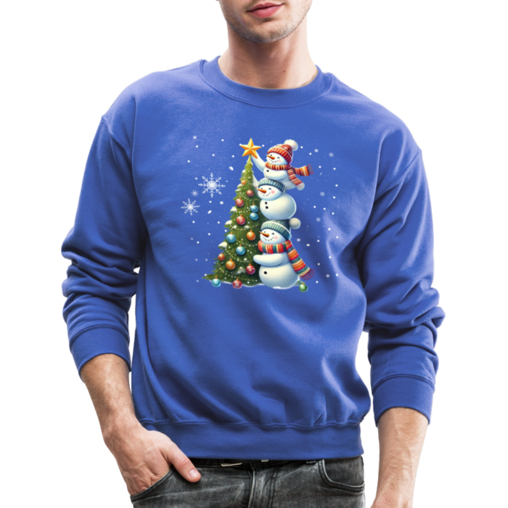 Cute Snowman Decorating Christmas Tree Sweatshirt - royal blue