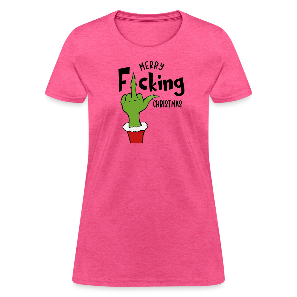 Merry F*cking Christmas grumpy Middle Finger Women's T-Shirt - heather pink