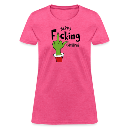 Merry F*cking Christmas grumpy Middle Finger Women's T-Shirt - heather pink