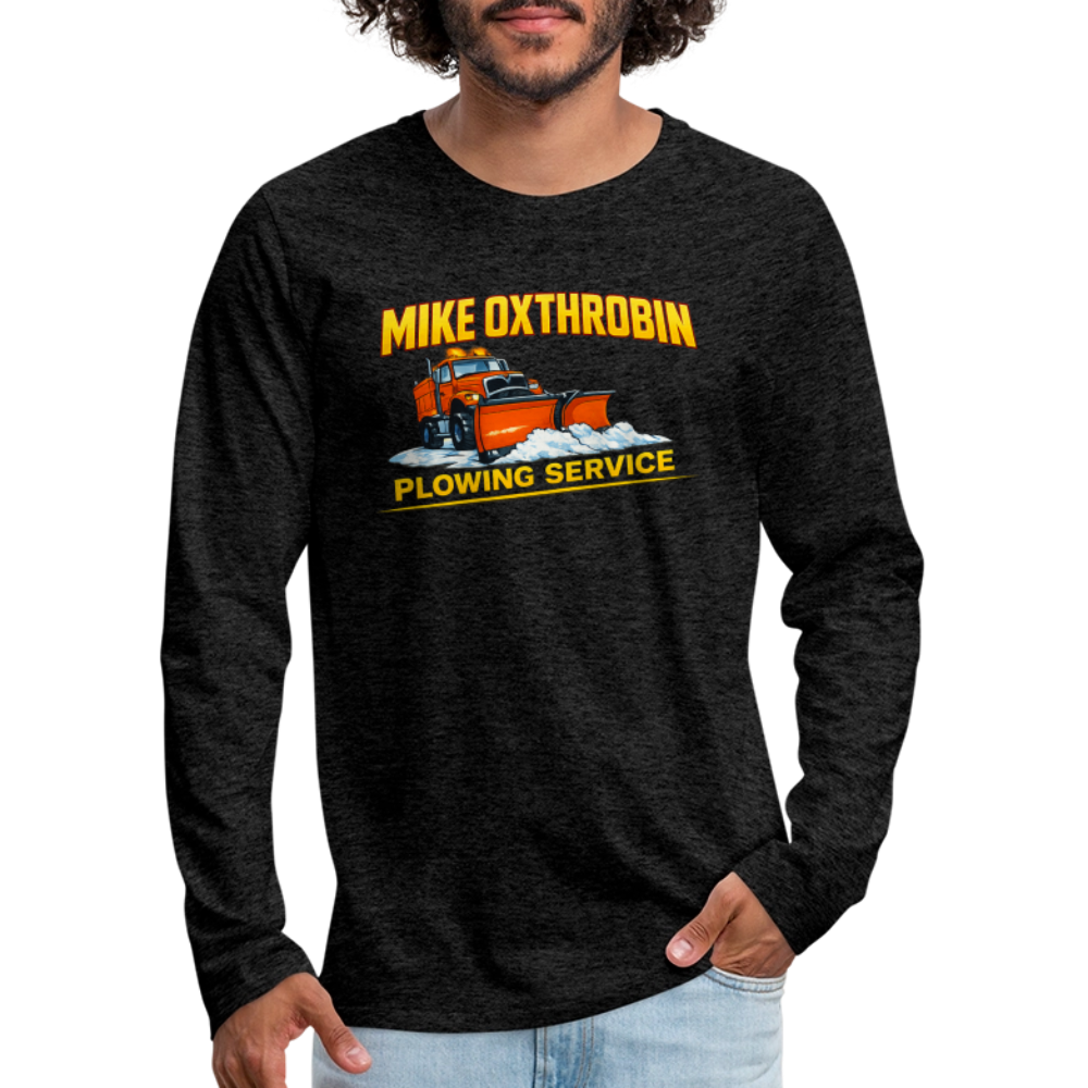 Mike Oxthrobin Plowing Service Men’s Long Sleeve T-Shirt – Funny Adult Humor Color: black