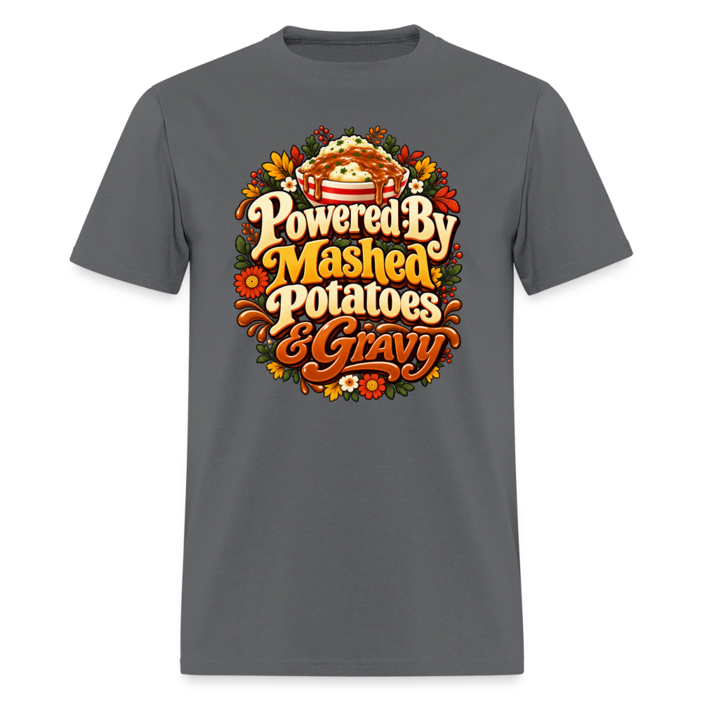 Powered by Mashed Potatoes & Gravy – Fall Floral T-Shirt - charcoal