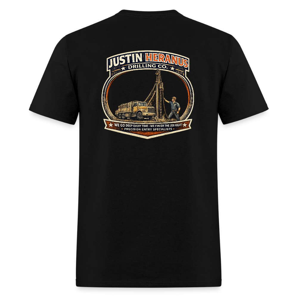 Justin Heranus Drilling Co Double Sided Funny Humor Tee - black
