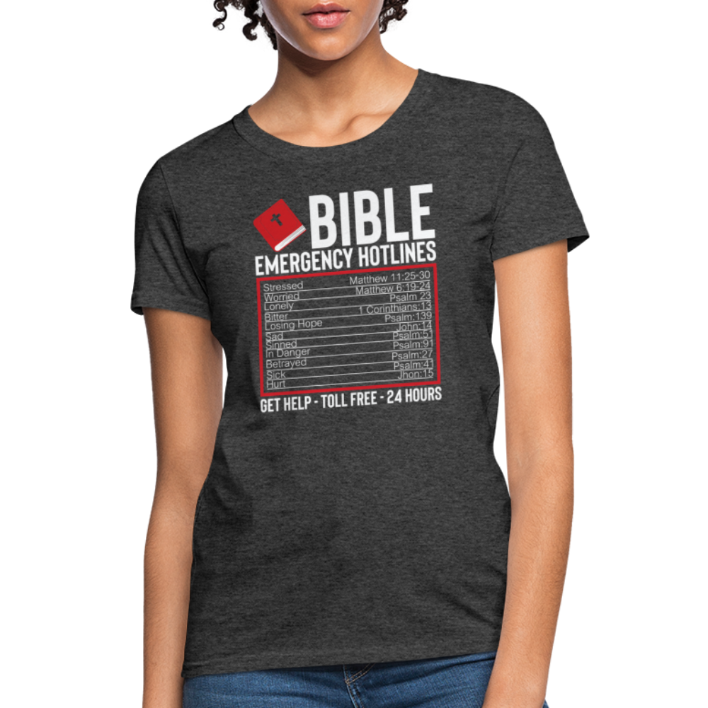 Bible Emergency Hotline (Scriptures) Women's Contoured T-Shirt - heather black