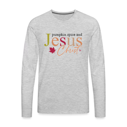 Pumpkin Spice and Jesus Christ Men's Premium Long Sleeve T-Shirt - heather gray